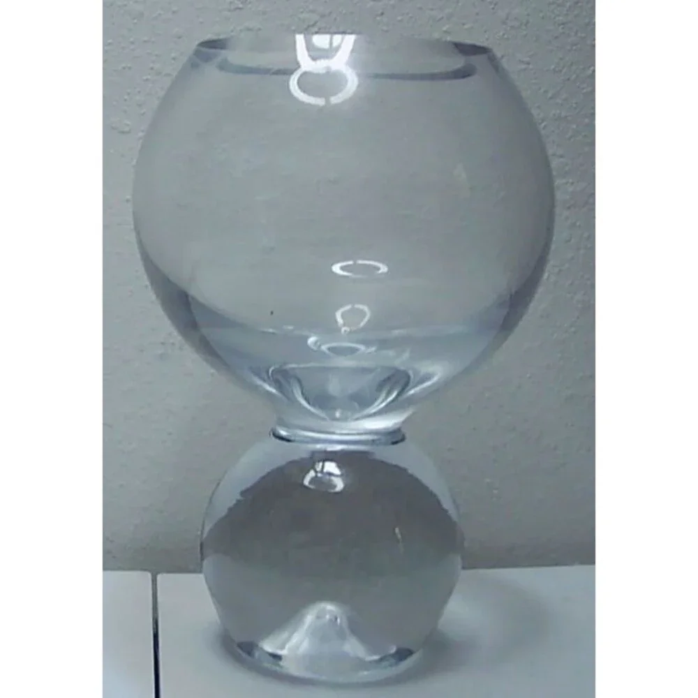 VTG Thick Double Ball Crystal Glass Bowl Vase Studio Nova 8½
